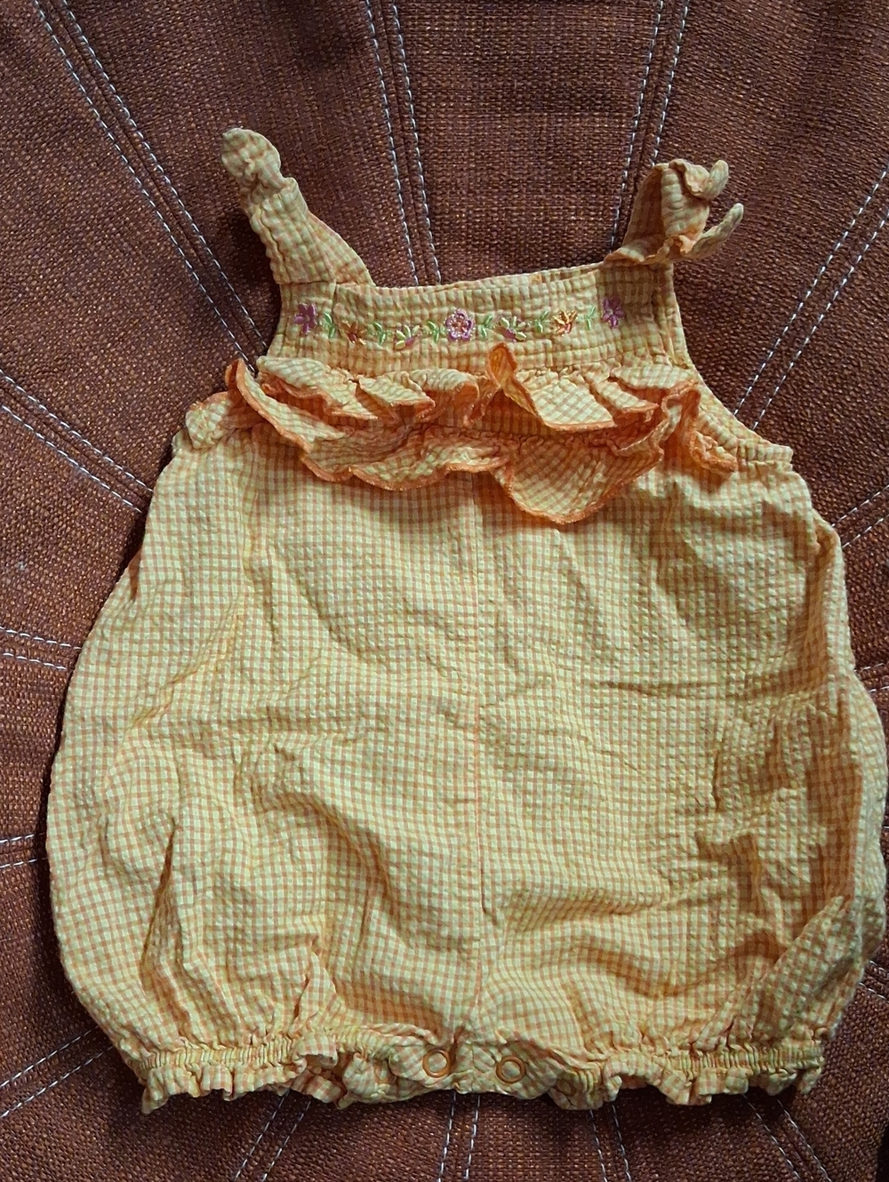 Yellow Gingham Ruffle Bubble Romper - Kids